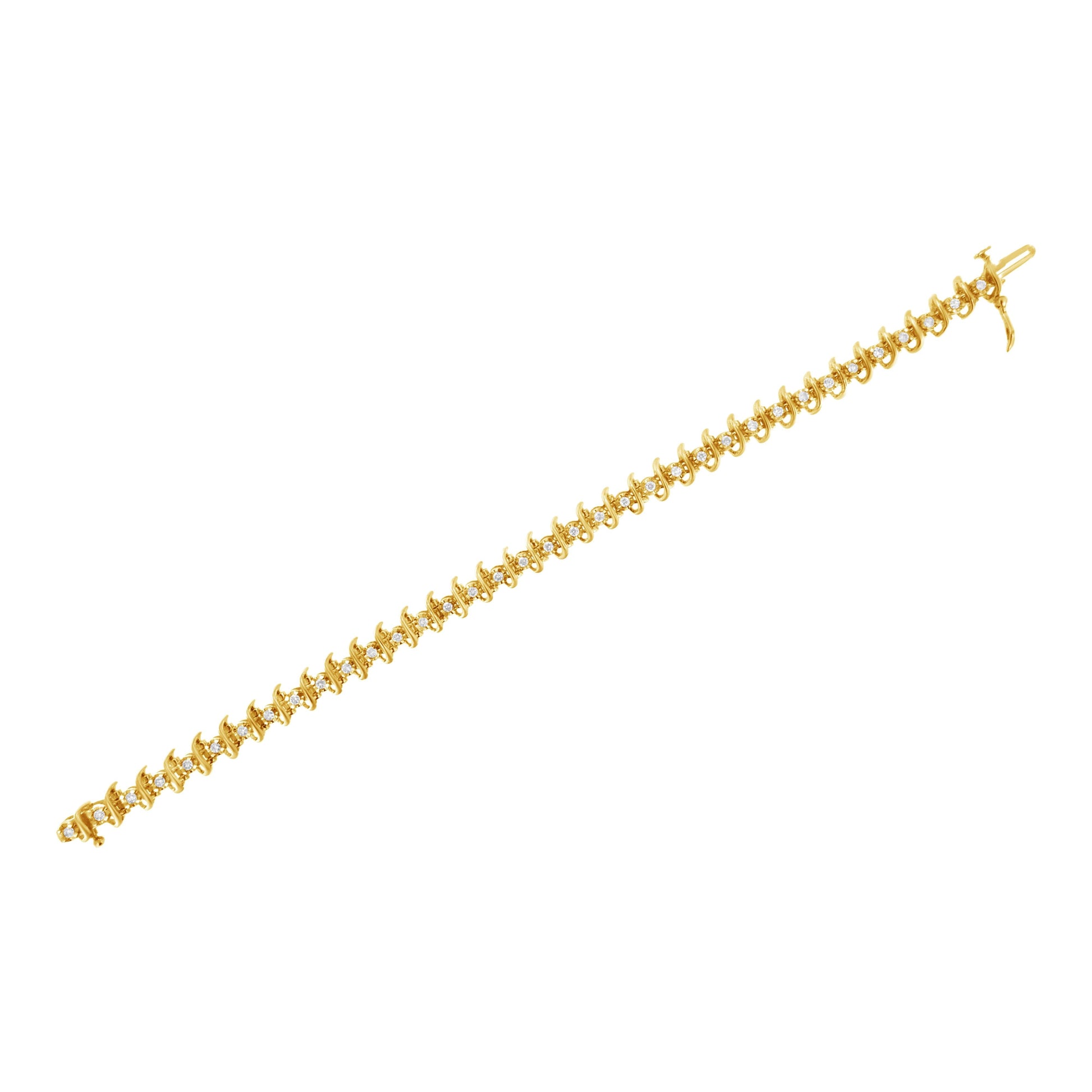 10KT Yellow Gold Plated .925 Sterling Silver 1 cttw Prong-Set Diamond Link Bracelet (J-K, I1-I2) - 7.5" Bids.com