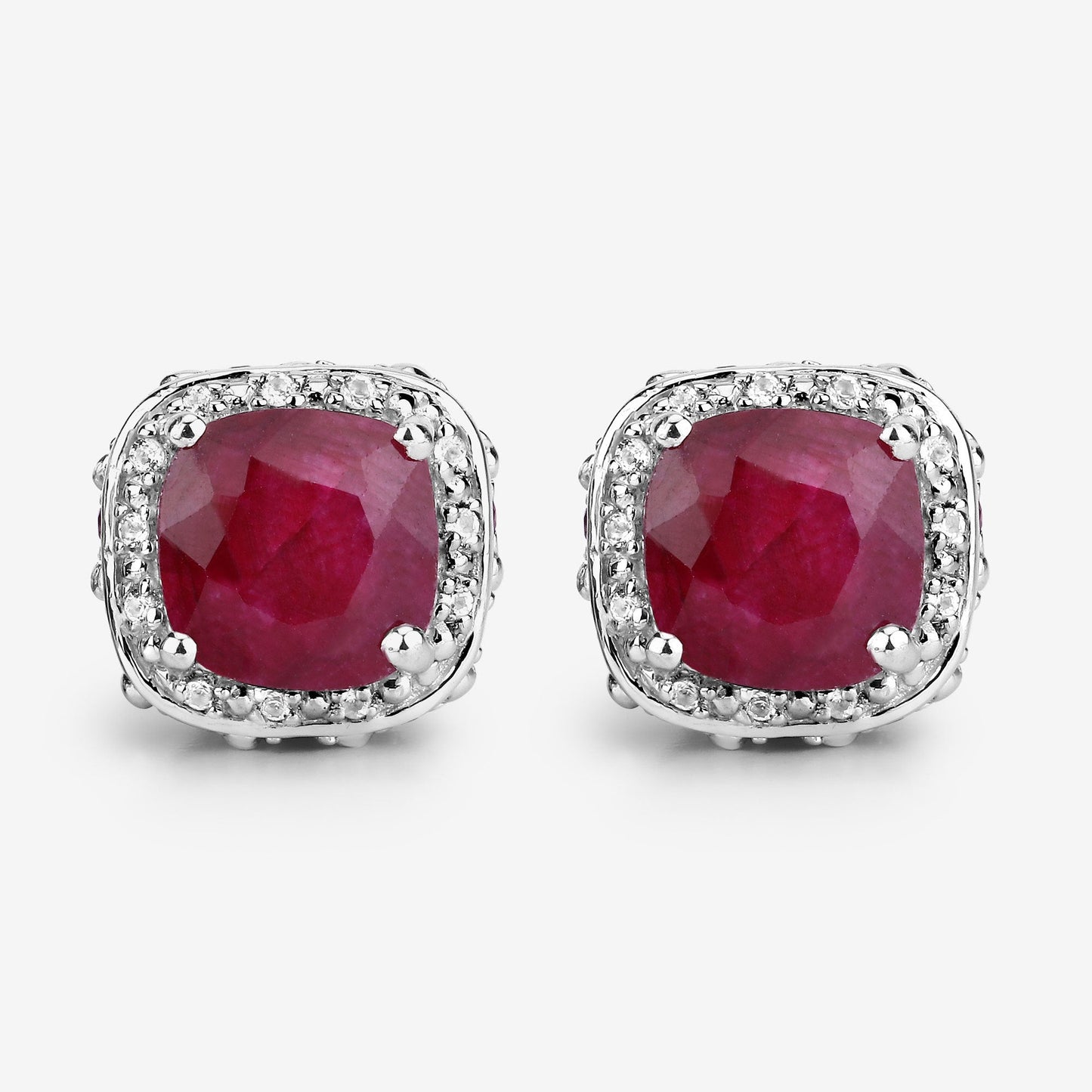 6.12 Carat Dyed Ruby, Ruby and White Topaz .925 Sterling Silver Earrings Bids.com