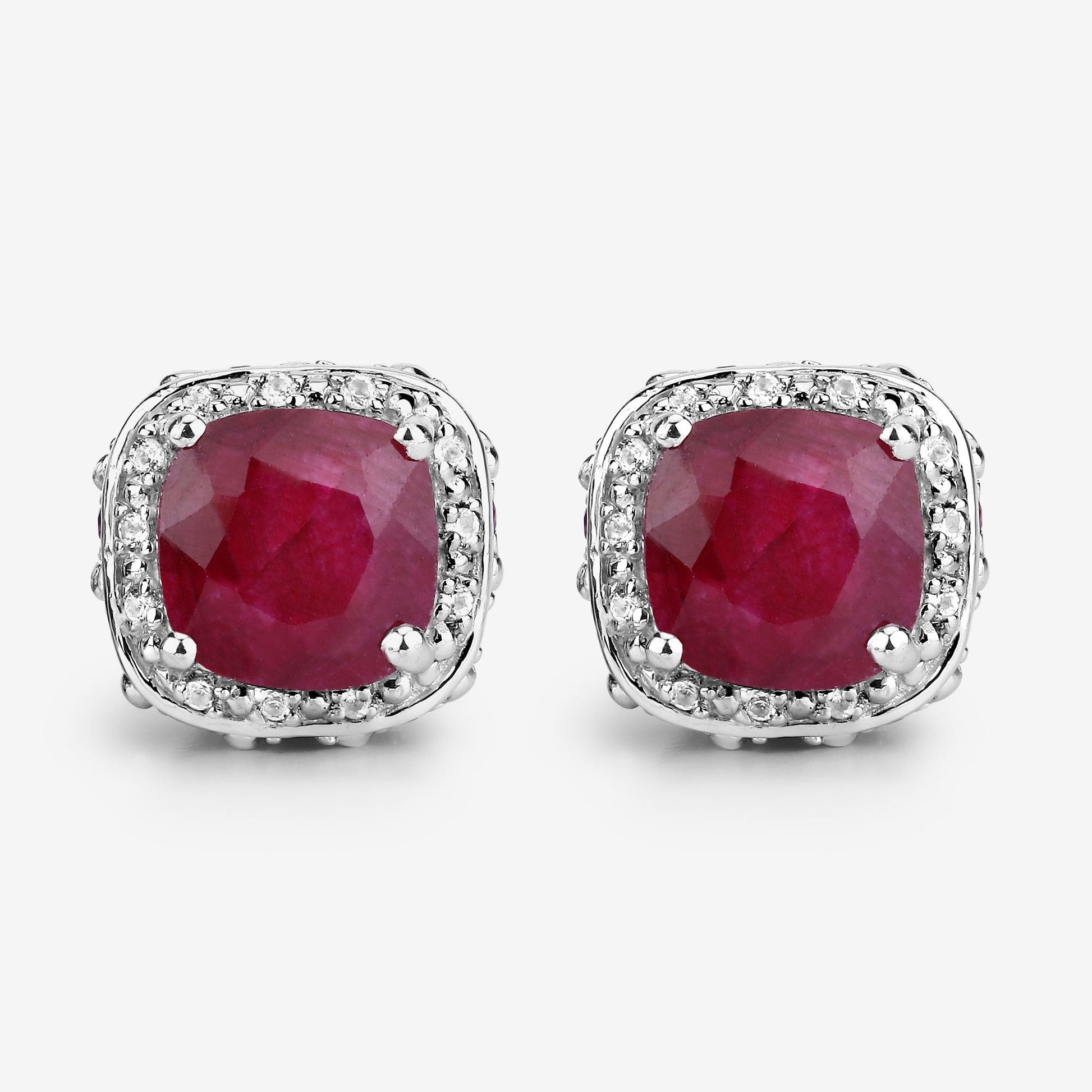 6.12 Carat Dyed Ruby, Ruby and White Topaz .925 Sterling Silver Earrings Bids.com