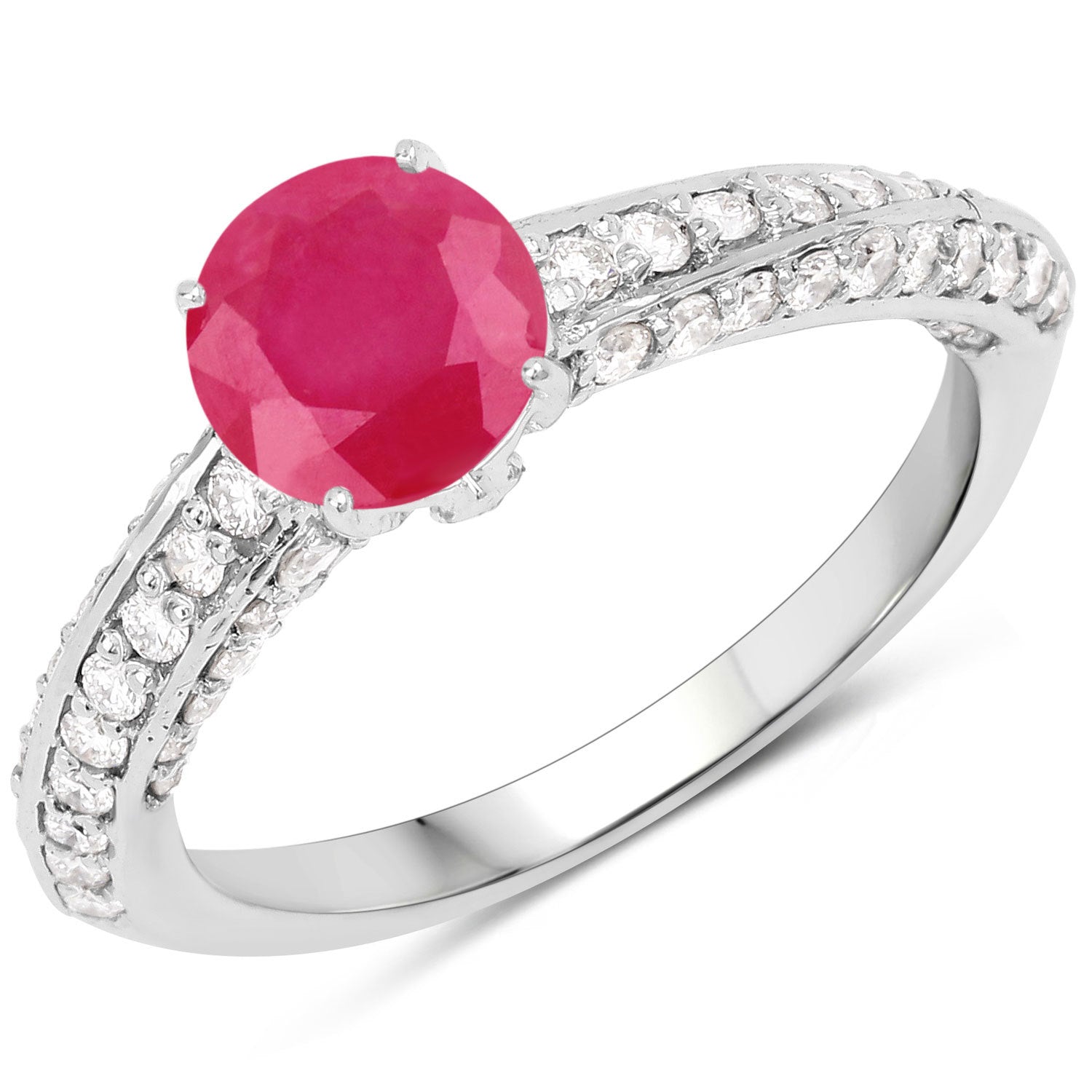 1.49 Carat Genuine Ruby and White Diamond 14K White Gold Ring (I Color, SI Clarity) Bids.com