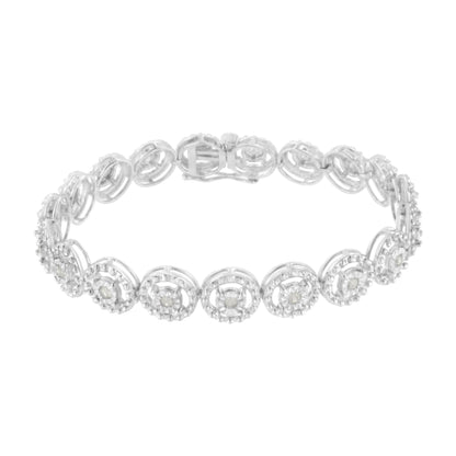 .925 Sterling Silver 1.0 Cttw Diamond Nested Circle Miracle Set Open Wheel 7" Fashion Link Bracelet (I-J Color, I3 Clarity) Bids.com