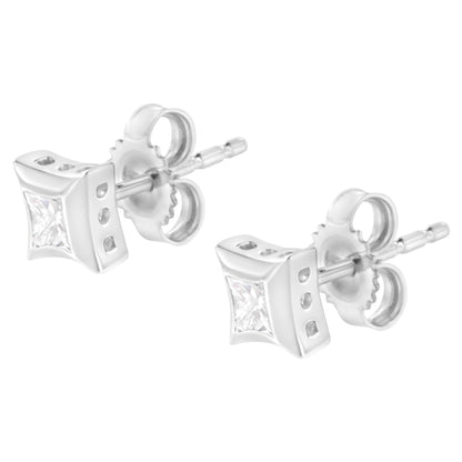 10K White Gold 1/3 Cttw Invisible Set Style Princess-Cut Diamond Stud Earrings (H-I Color, SI2-I1 Clarity) Bids.com