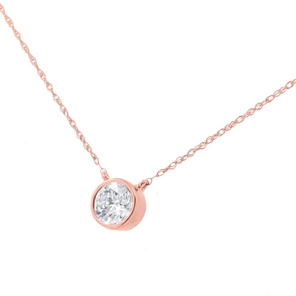 AGS Certified 10K Rose Gold 1/5 Cttw Bezel Set Round Diamond Solitaire 16-18" Adjustable Pendant Necklace (H-I Color, VS1-VS2 Clarity) Bids.com