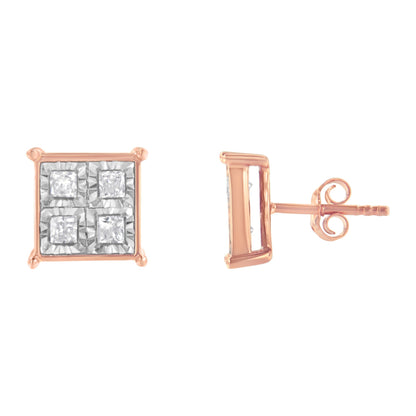 Rose Gold Plated Sterling Silver Diamond Composite Stud Earrings (3/4 cttw, J-K Color, I1-I2 Clarity) Bids.com