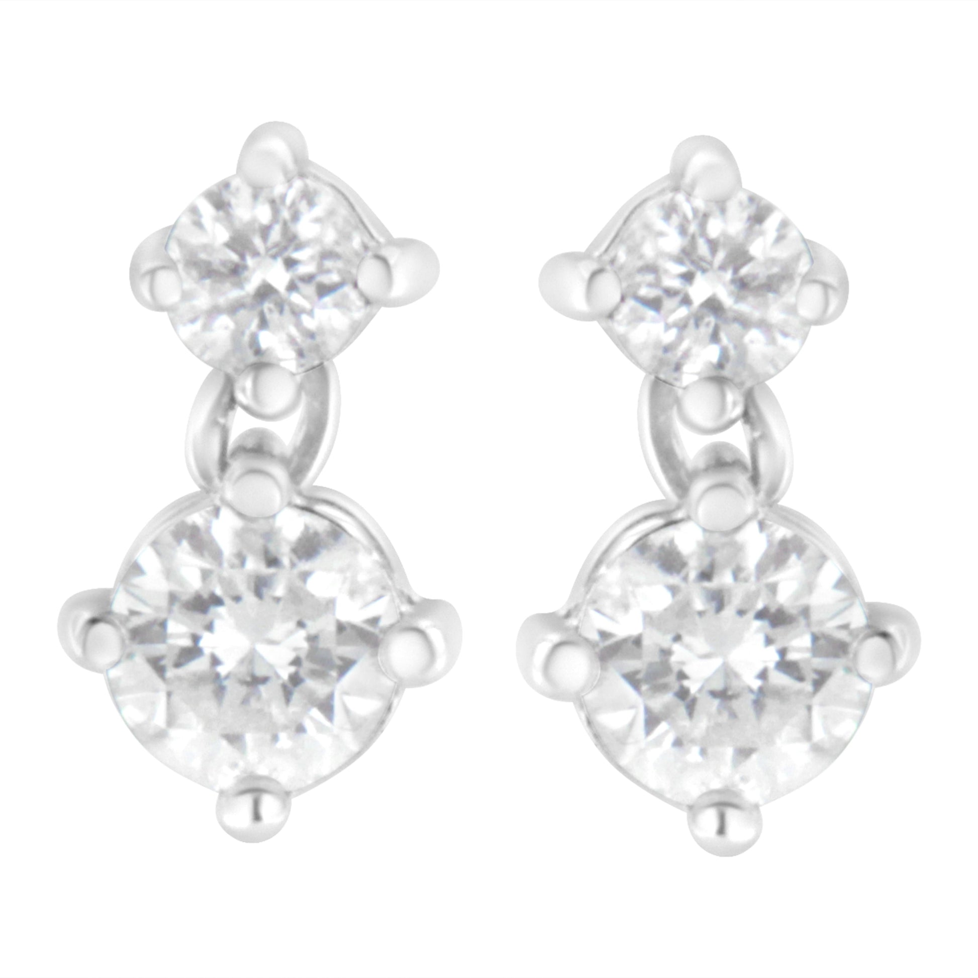 14K White Gold 1 cttw Double Diamond Stud Earrings (H-I Clarity, SI2-I1 Color) Bids.com