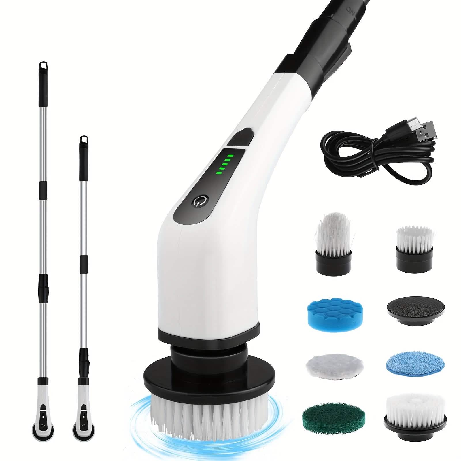 Electric Rotary Scrubber with Replaceable 8 Brush Heads and Adjustable Extension Handle DailySale