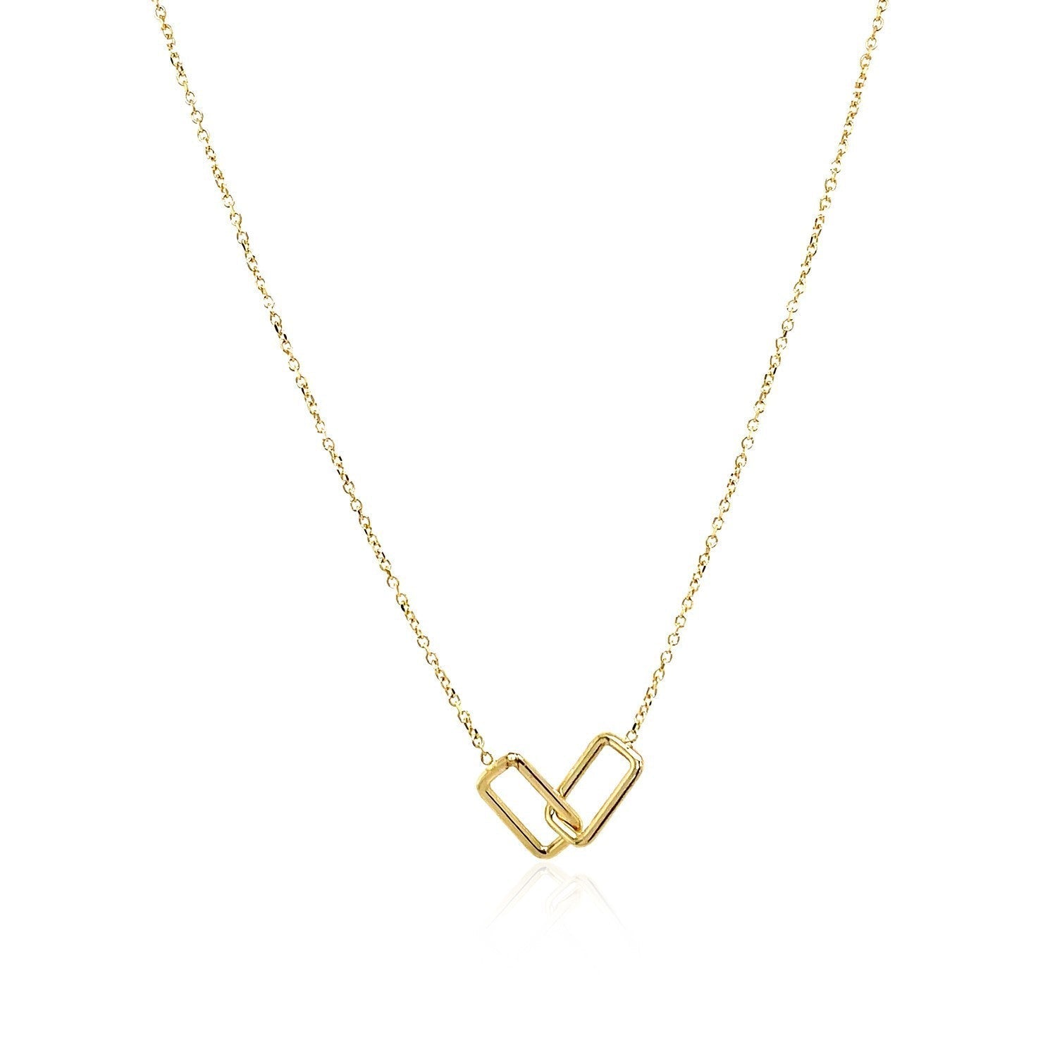 14k Yellow Gold Necklace with Interlocking Petite Rectangles Bids.com