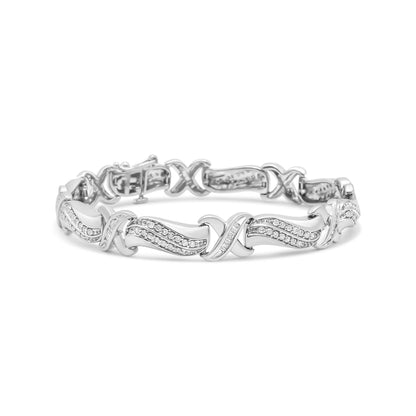 .925 Sterling Silver 1 3/4 Cttw Diamond Wave and X Link Tennis Bracelet (I-J Color, I3 Clarity) - 7" Bids.com