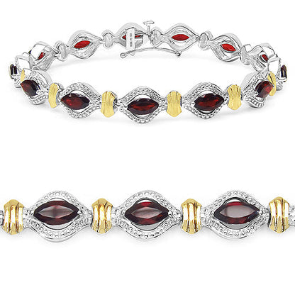Two Tone Plated 8.45 Carat Genuine Garnet .925 Sterling Silver Bracelet Bids.com