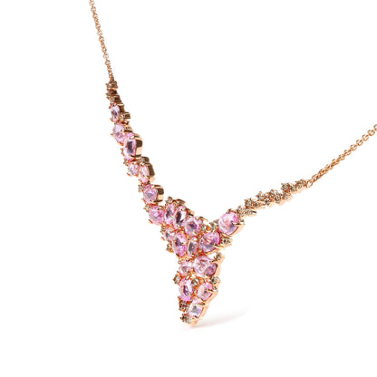 18K Rose Gold 1/2 Cttw Brown Diamond and Multi-Size Oval Pink Sapphire Cluster Cascade Statement Station Necklace (Brown Color, SI1-SI2 Clarity) - Adjustable up to 14" to 16" Bids.com