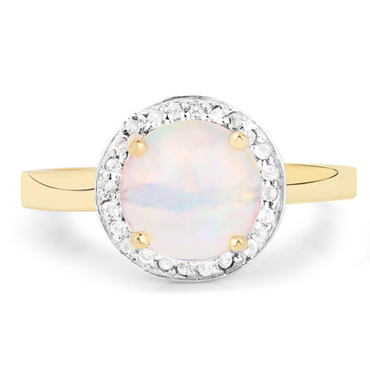 0.95 Carat Genuine Ethiopian Opal and White Topaz .925 Sterling Silver Ring Bids.com