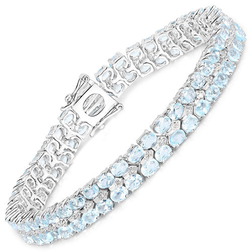 17.22 Carat Genuine Blue Topaz and White Diamond .925 Sterling Silver Bracelet Bids.com