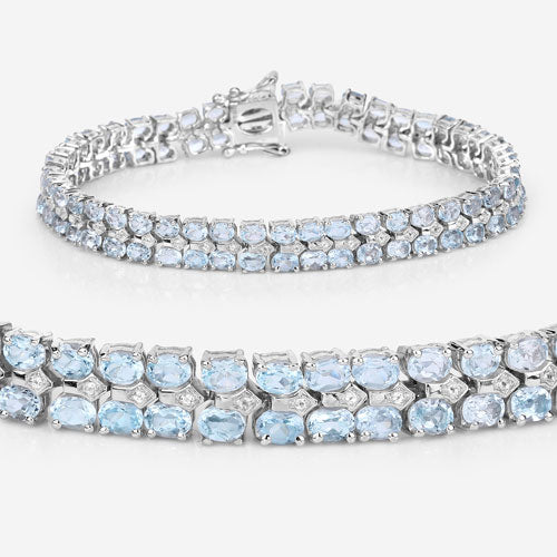 17.22 Carat Genuine Blue Topaz and White Diamond .925 Sterling Silver Bracelet Bids.com