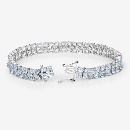 17.22 Carat Genuine Blue Topaz and White Diamond .925 Sterling Silver Bracelet Bids.com