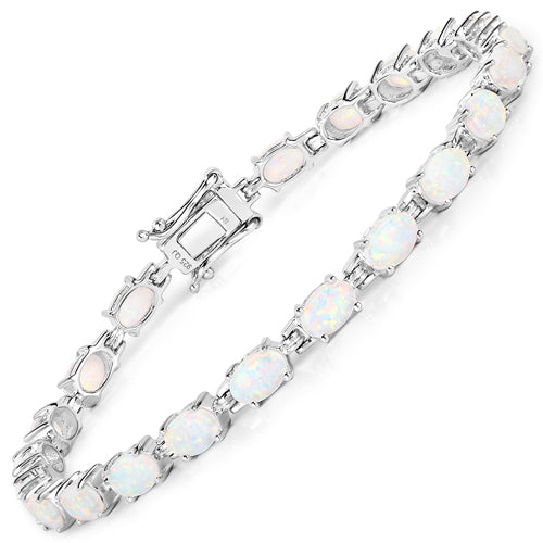 3.50 Carat Genuine Created Opal .925 Sterling Silver Bracelet Bids.com