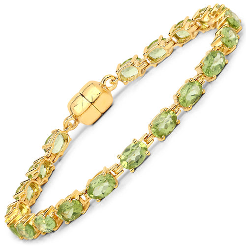 18K Yellow Gold Plated 9.03 Carat Genuine Peridot .925 Sterling Silver Bracelet Bids.com