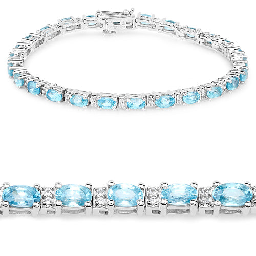 8.84 Carat Genuine Blue Zircon and Topaz White .925 Sterling Silver Bracelet Bids.com