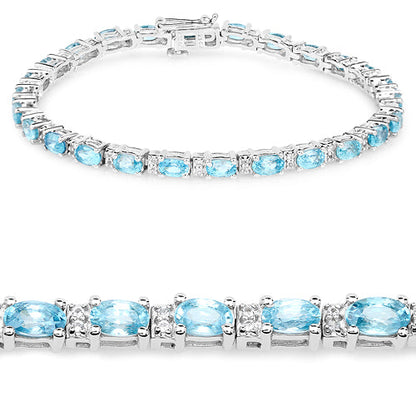 8.84 Carat Genuine Blue Zircon and Topaz White .925 Sterling Silver Bracelet Bids.com