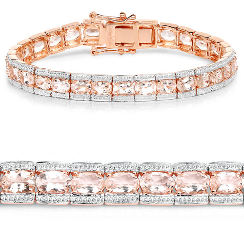 18K Rose Gold Plated 11.60 Carat Genuine Morganite .925 Sterling Silver Bracelet Bids.com
