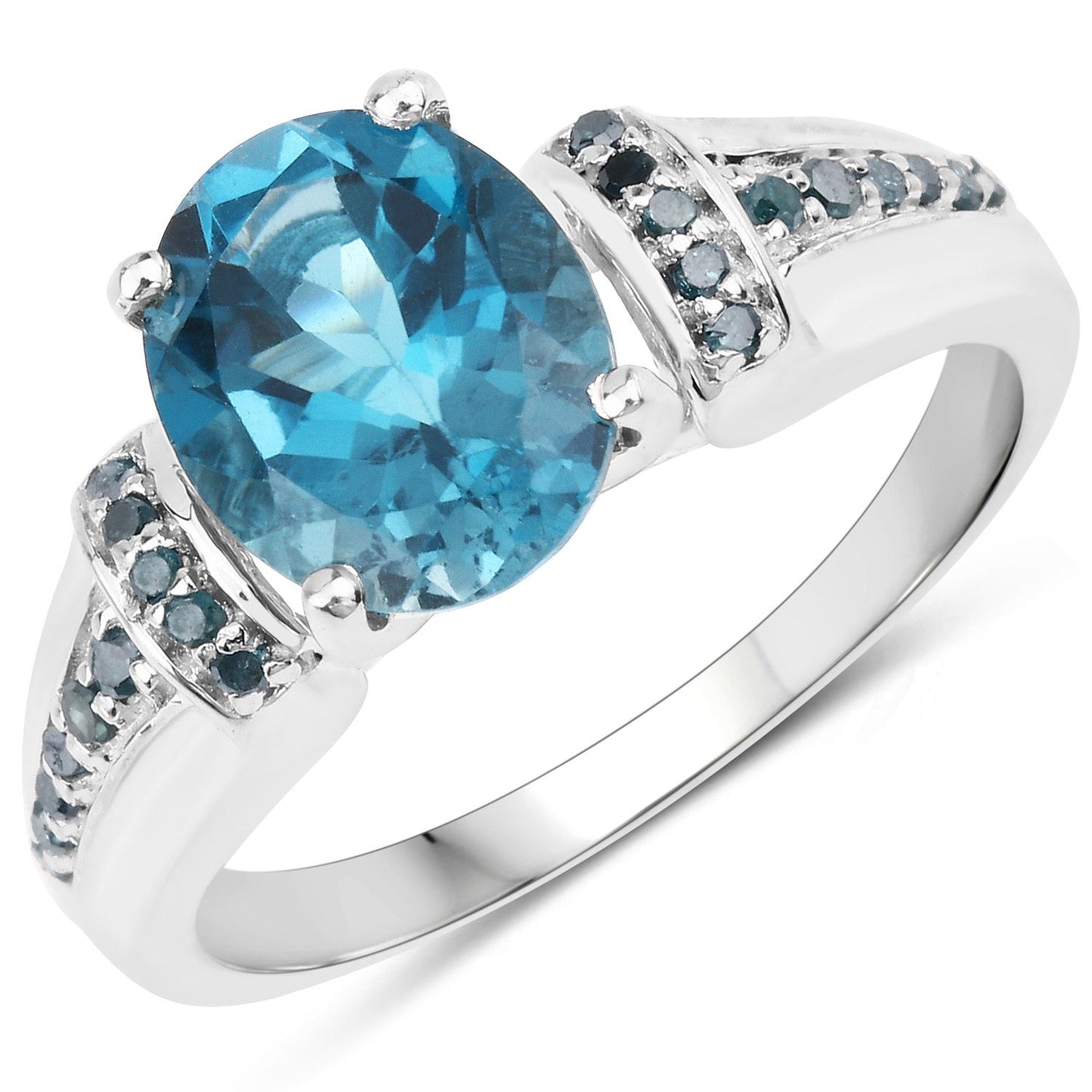 2.72 Carat Genuine London Blue Topaz and Blue Diamond .925 Sterling Silver Ring Bids.com