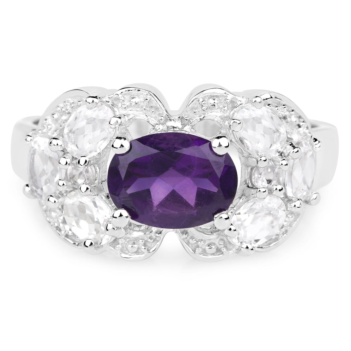 2.75 Carat Genuine Amethyst and White Zircon .925 Sterling Silver Ring Bids.com