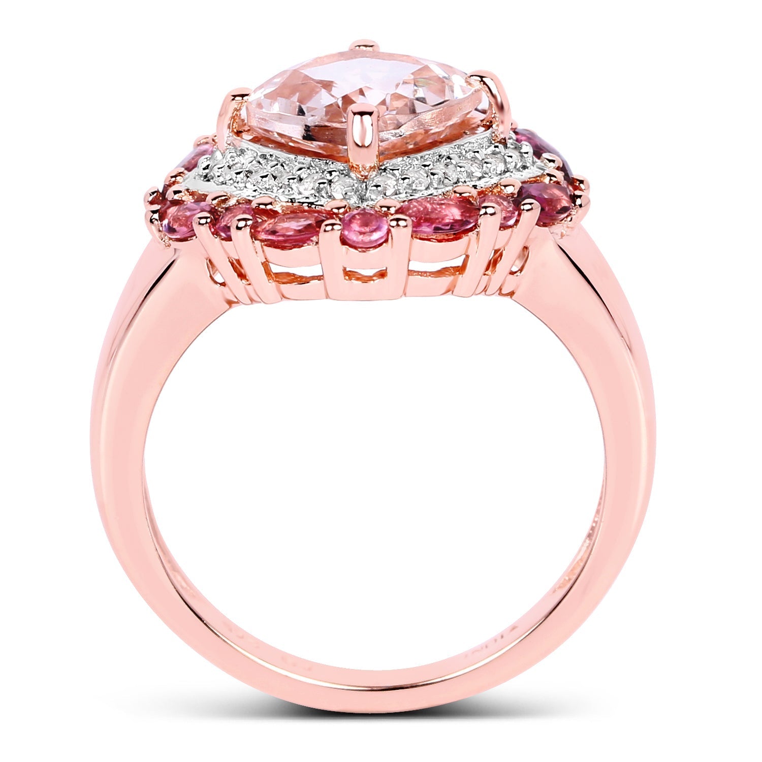 14K Rose Gold Plated 3.11 Carat Genuine Morganite, Pink Tourmaline & White Topaz .925 Sterling Silver Ring Bids.com