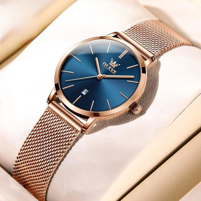 Women's Mesh Strap Watch Slim Quartz Date Luminous Steel BandsCo Straps
