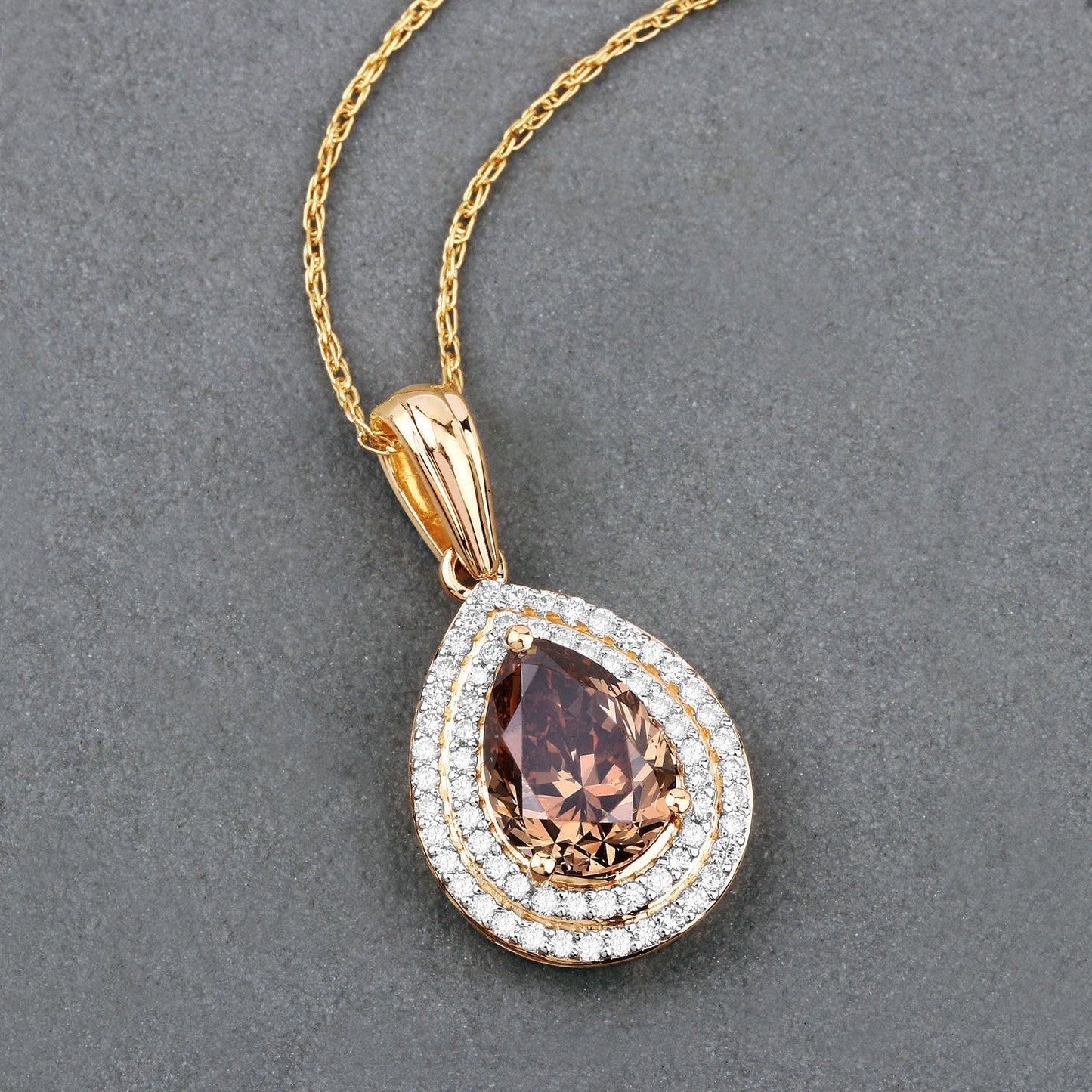 IGI Certified 2.01 Carat Genuine Brown Diamond Center and 0.29cttw White Diamond 18K Yellow Gold Pendant (2.30cttw) Bids.com