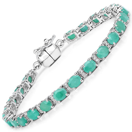 6.96 Carat Genuine Emerald and White Topaz .925 Sterling Silver Bracelet Bids.com