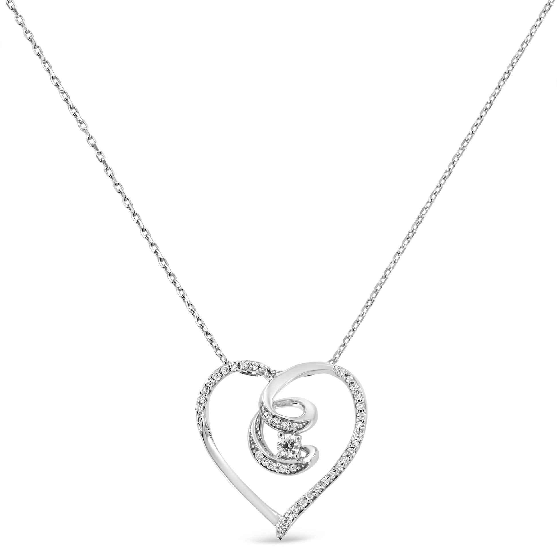 .925 Sterling Silver 1/4 Cttw Brilliant-Cut Diamond Open Heart Twisted Awareness Ribbon 18" Pendant Necklace (H-I Color, I1-I2 Clarity) Bids.com