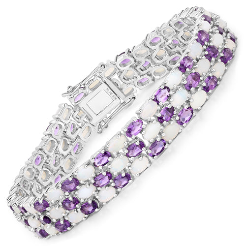 18.68 Carat Genuine Opal and Amethyst .925 Sterling Silver Bracelet Bids.com