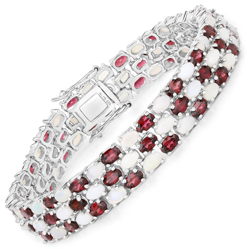 24.08 Carat Genuine Opal and Rhodolite .925 Sterling Silver Bracelet Bids.com