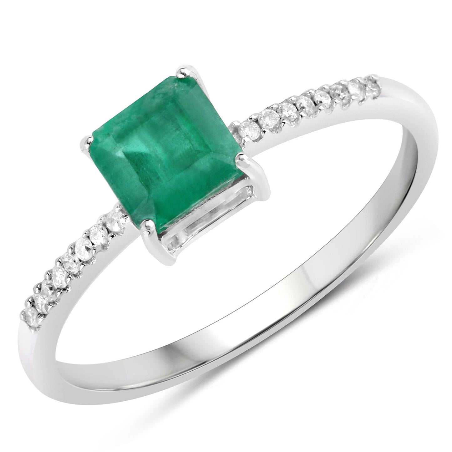 0.64 Carat Genuine Zambian Emerald and White Diamond 14K White Gold Ring Bids.com
