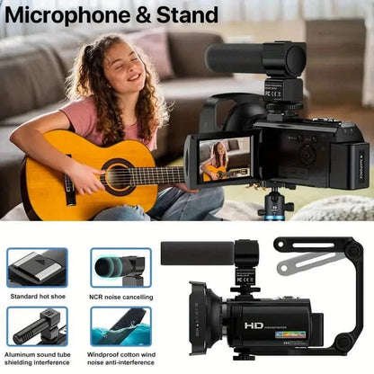 16x Zoom 1080P HD Digital Camera Bundle with 2 Batteries, 32G TF Card, Mic, Hood & Bag DailySale