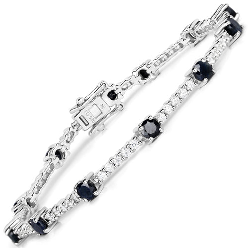 6.21 Carat Genuine Blue Sapphire and White Zircon .925 Sterling Silver Bracelet Bids.com