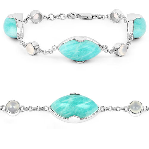29.70 Carat Genuine Amazonite and White Agate .925 Sterling Silver Bracelet Bids.com