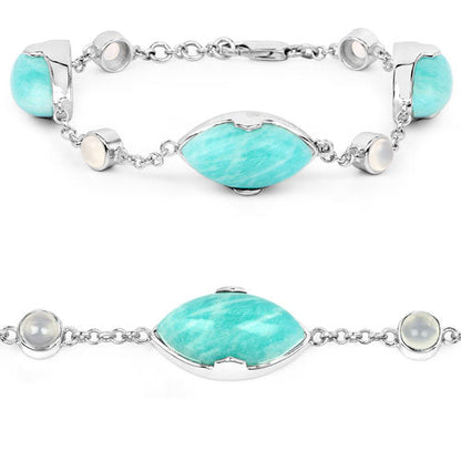 29.70 Carat Genuine Amazonite and White Agate .925 Sterling Silver Bracelet Bids.com