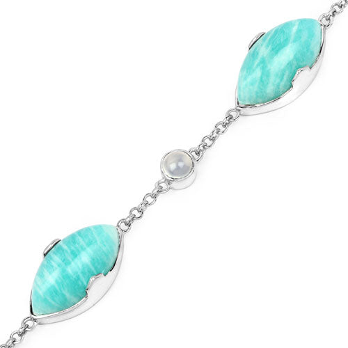29.70 Carat Genuine Amazonite and White Agate .925 Sterling Silver Bracelet Bids.com