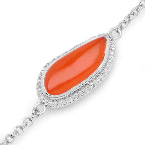 5.50 Carat Genuine Carnelian And White Topaz .925 Sterling Silver Bracelet Bids.com