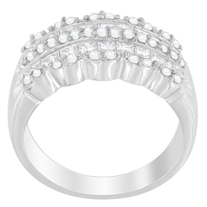 14K White Gold 1 1/7ct. TDW Round and Princess-Cut Diamond Ring(H-I, SI2-I1) Bids.com