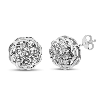 .925 Sterling Silver 1/2 Cttw Round Diamond Cluster Openwork Floral Halo Stud Earrings (I1-I2 Clarity, I-J Color) Bids.com