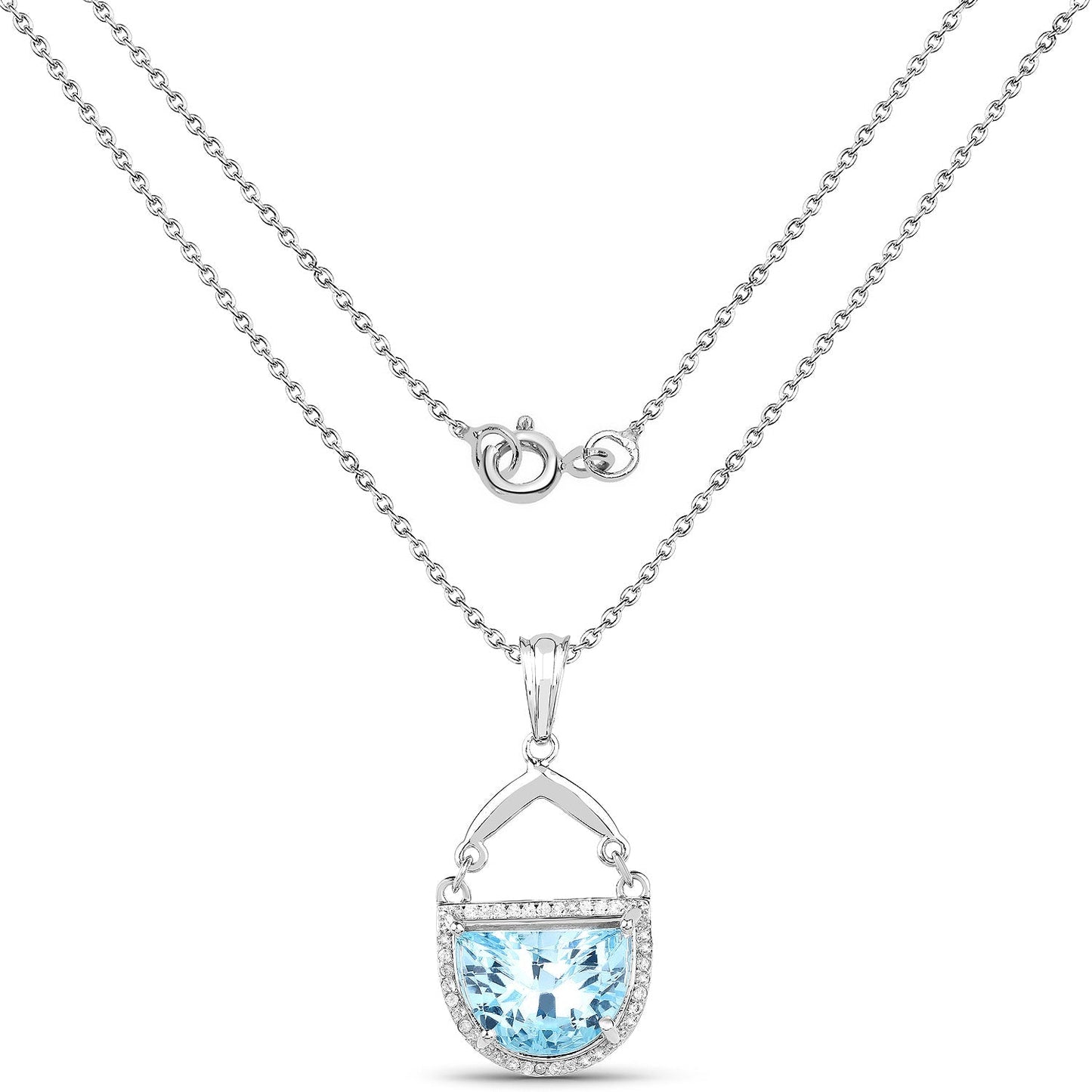 4.08 Carat Genuine Swiss Blue Topaz & White Topaz .925 Sterling Silver Pendant Bids.com