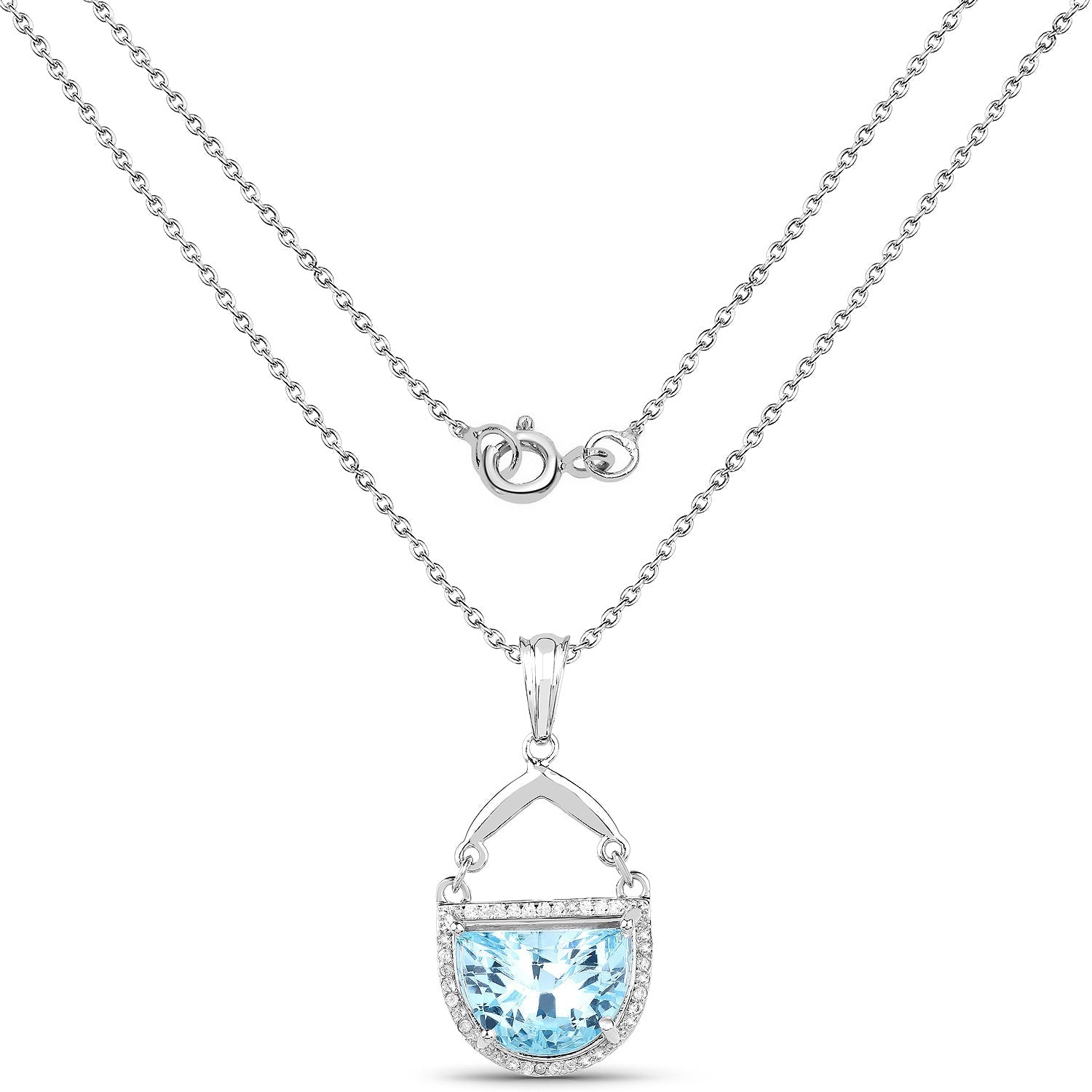 4.08 Carat Genuine Swiss Blue Topaz & White Topaz .925 Sterling Silver Pendant Bids.com