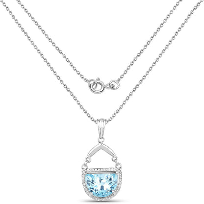 4.08 Carat Genuine Swiss Blue Topaz & White Topaz .925 Sterling Silver Pendant Bids.com