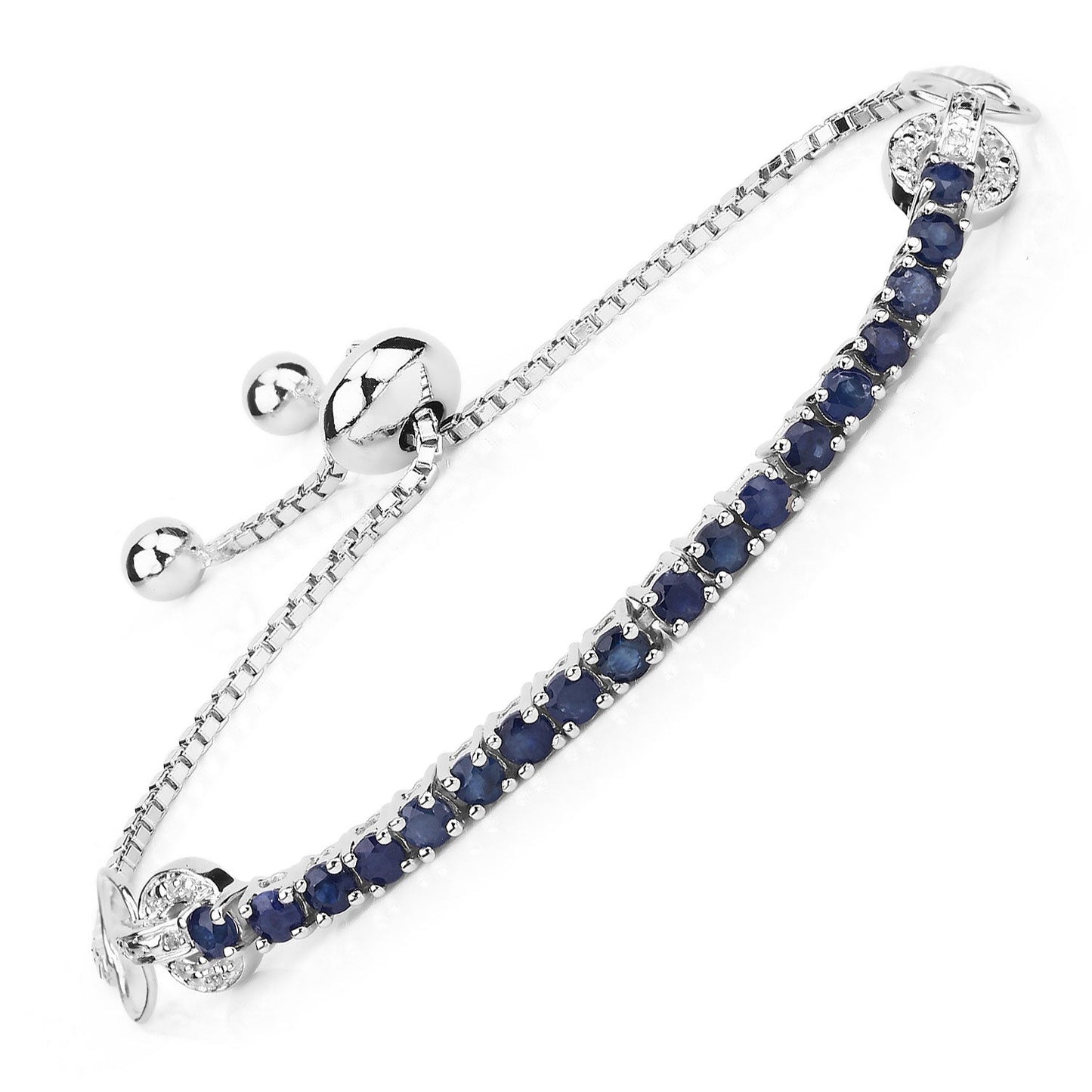 2.41 Carat Genuine Blue Sapphire and White Zircon .925 Sterling Silver Bracelet Bids.com