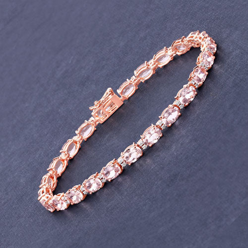 8.95 Carat Genuine Morganite and White Diamond 14K Rose Gold Bracelet Bids.com