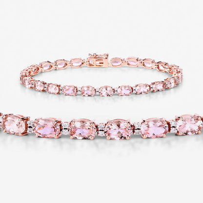 8.95 Carat Genuine Morganite and White Diamond 14K Rose Gold Bracelet Bids.com