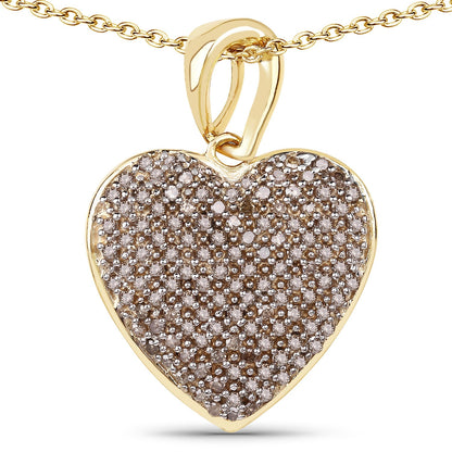 14K Yellow Gold Plated 0.68 Carat Genuine Champagne Diamond .925 Sterling Silver Heart Shape Pendant Bids.com