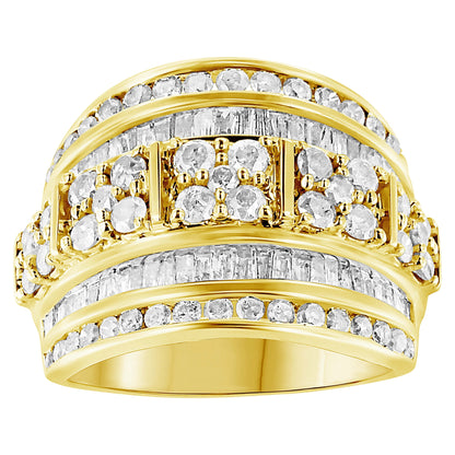 .925 Sterling Silver 2.0 Cttw Round & Baguette Cut Diamond Multi-Row Channel Set Tapered Cocktail Fashion Ring (I-J Color, I3 Clarity) - Size 7 Bids.com