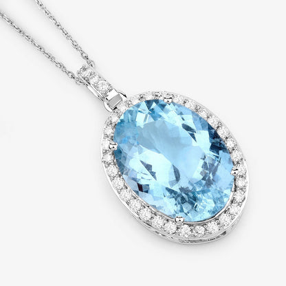 9.59 Carat Genuine Aquamarine and White Diamond 14K White Gold Pendant Bids.com